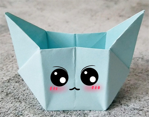 可爱小猫收纳盒折纸图解，简单又好看，适合小朋友学习